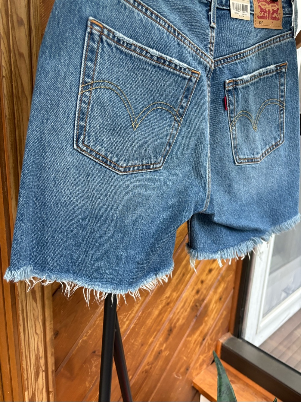 Levi's Light Blue Distressed 501 Mid-Thigh Denim Shorts - Picture 9 of 10